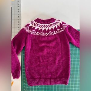 Vintage Handmade Purple White Icelandic Nordic Knit Crochet Sweater Fisherman